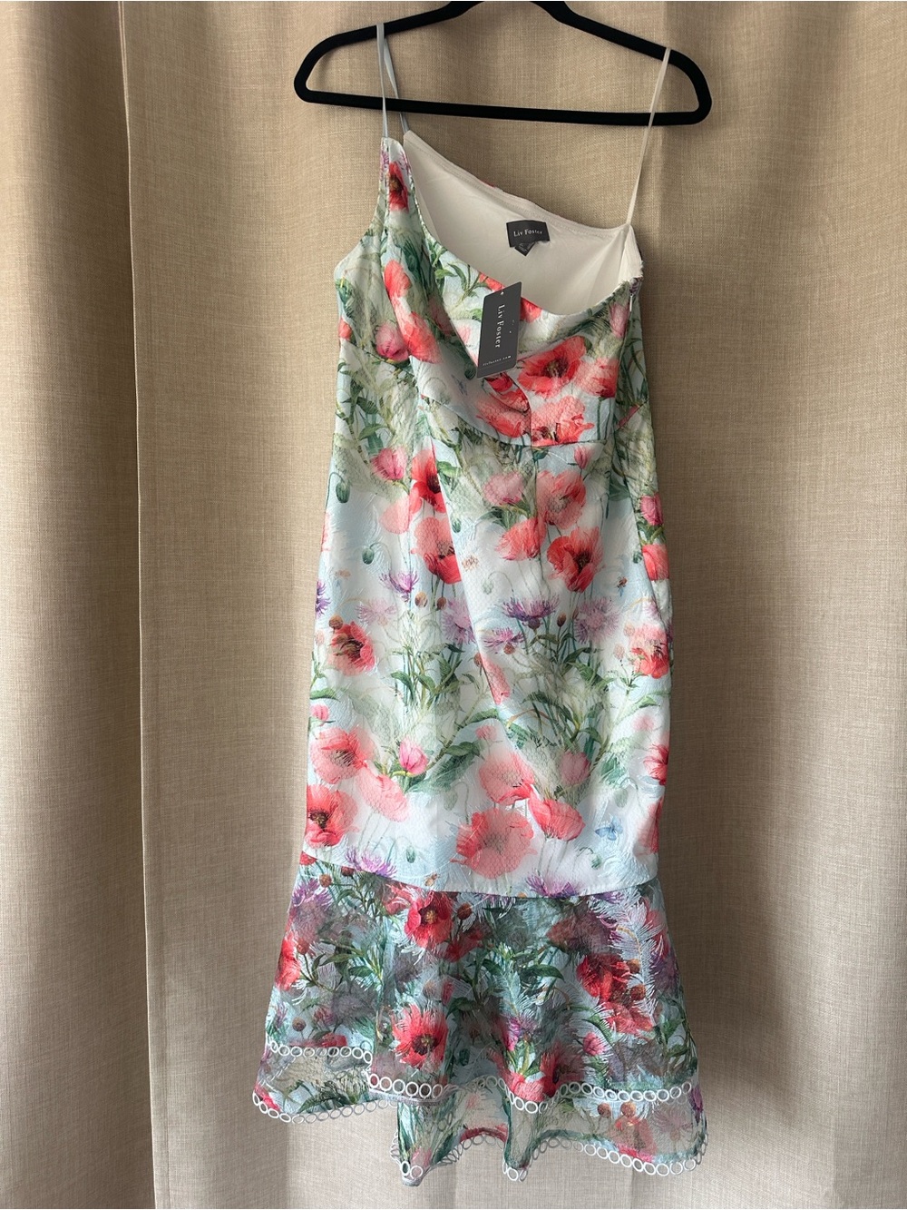 Liv Foster One-Shoulder Floral Embroidered Dress Sz 12 NWT